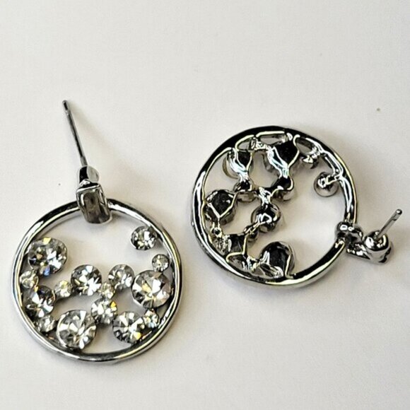 Small Crystal Round Earrings Rhinestone Bridal Small Silvertone Earrings - Picture 3 of 8